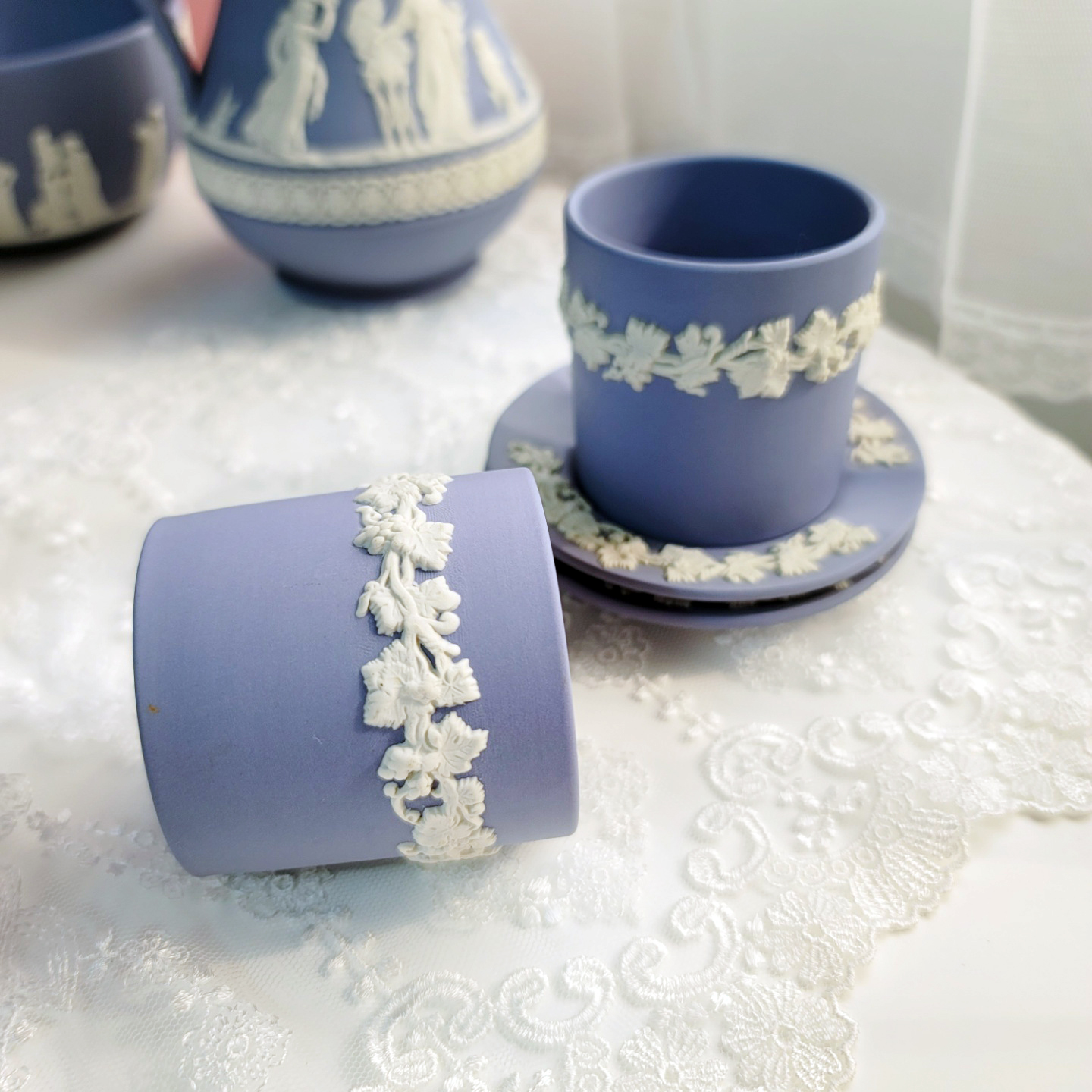 웨지우드 제스퍼웨어 블루 미니 컵 Wedgwood Jasperware Blue 영국 빈티지 커피잔 앤틱 미니찻잔 장식소품 : 에떼르넬 빈티지