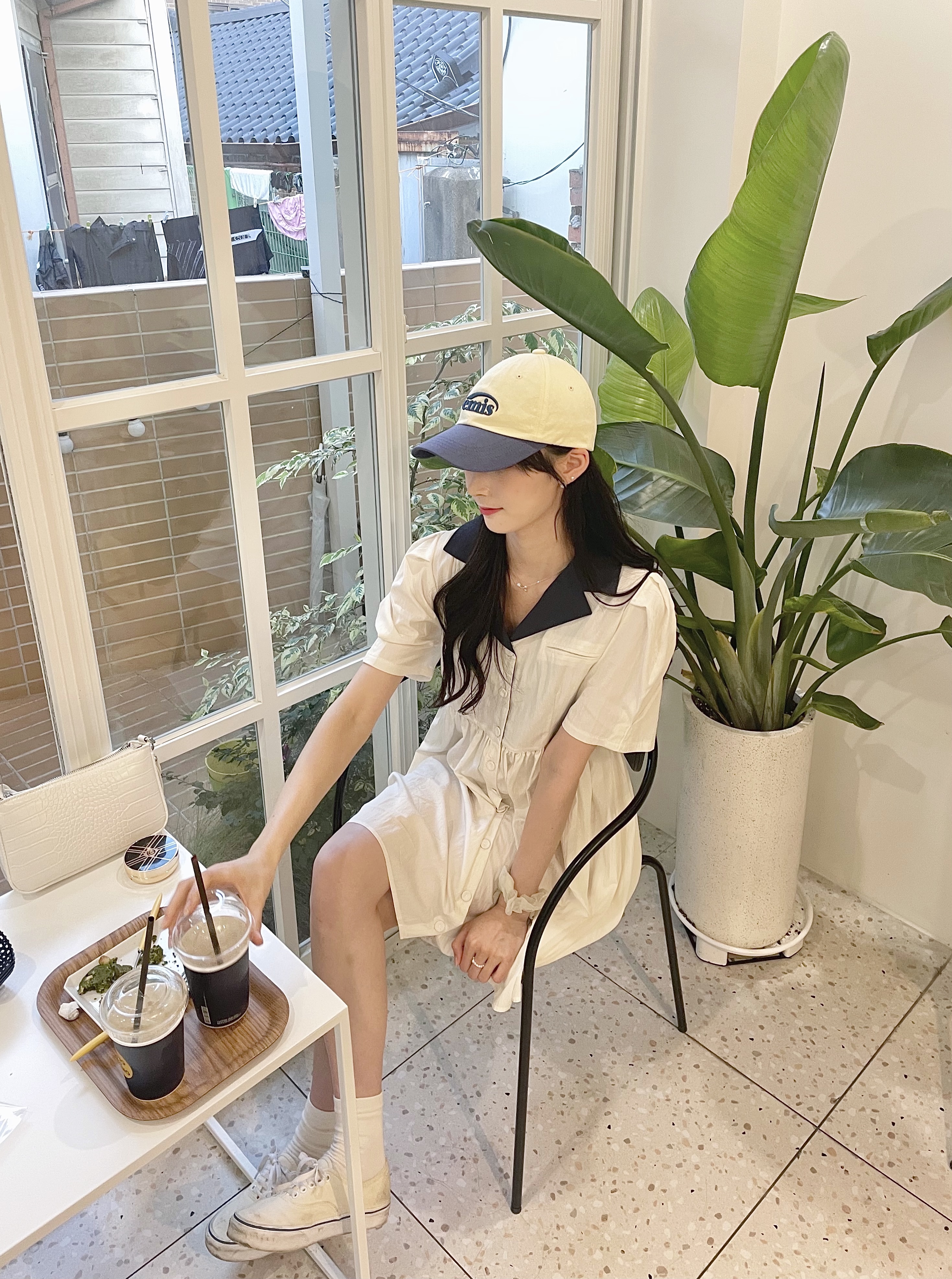 (당일 배송) 배색 카라 원피스 : 디어선샤인