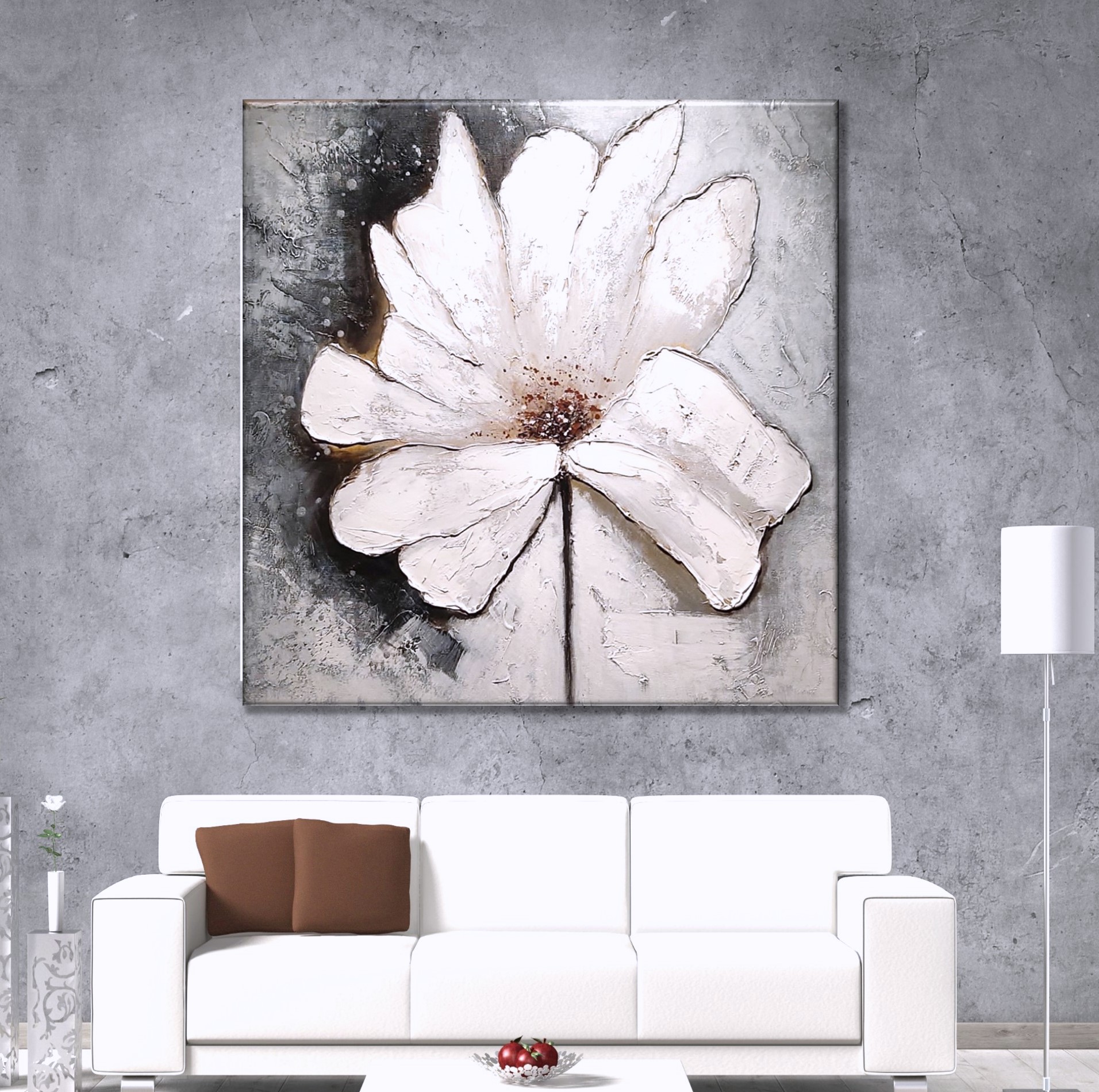 [유화그림] 유화액자 추상화 80x80cm 대형 거실 액자 인테리어 우아한 백색 꽃 A : 한결같이