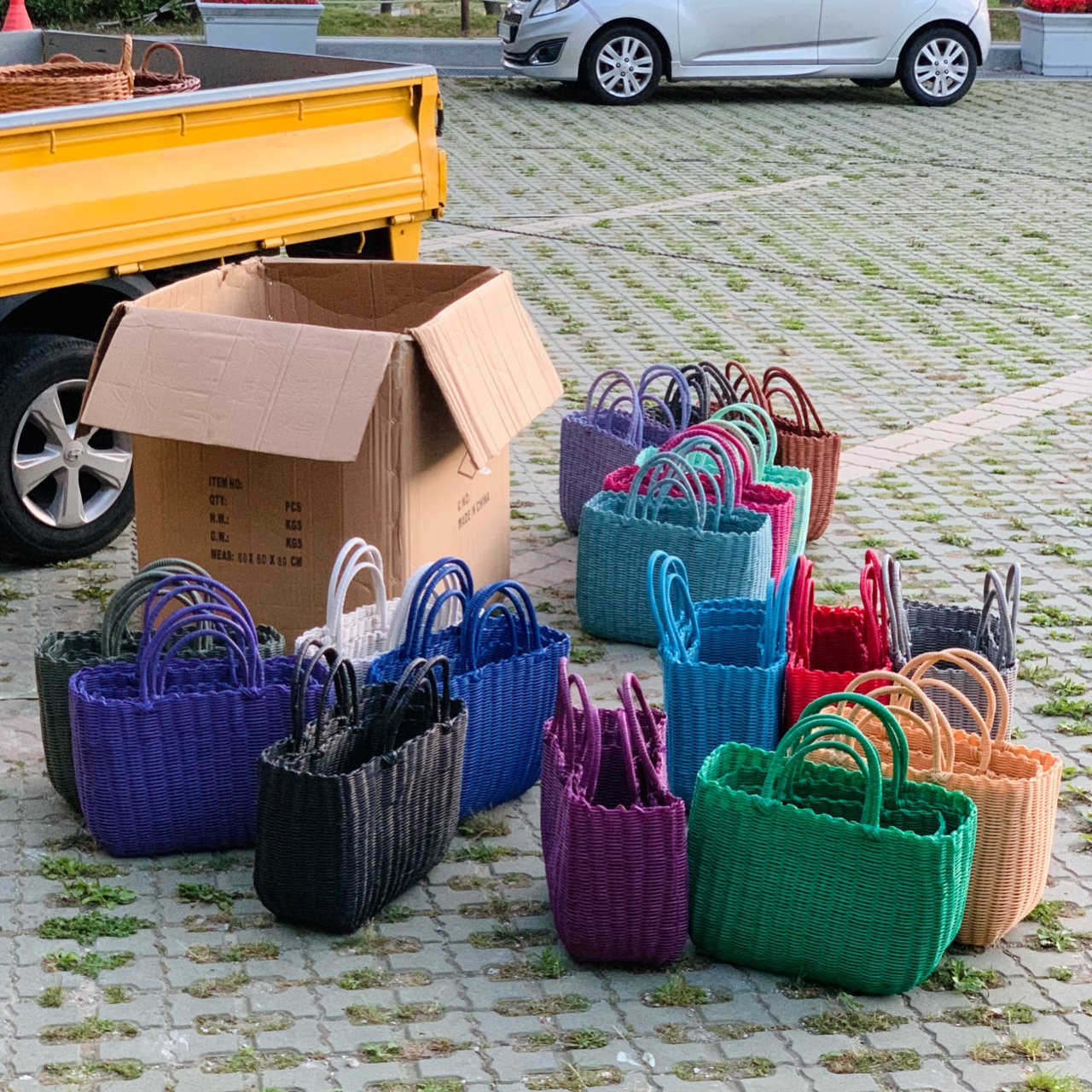 Picnic solid color basket 빨대바구니빨대가방 단색 피크닉바구니 : 인테리어소품 로즈