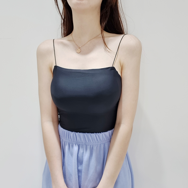 여성 스퀘어넥 끈나시 쿨링 심리스 누디 캡나시 크롭탑 탱크탑 티셔츠 : 마랑 제이