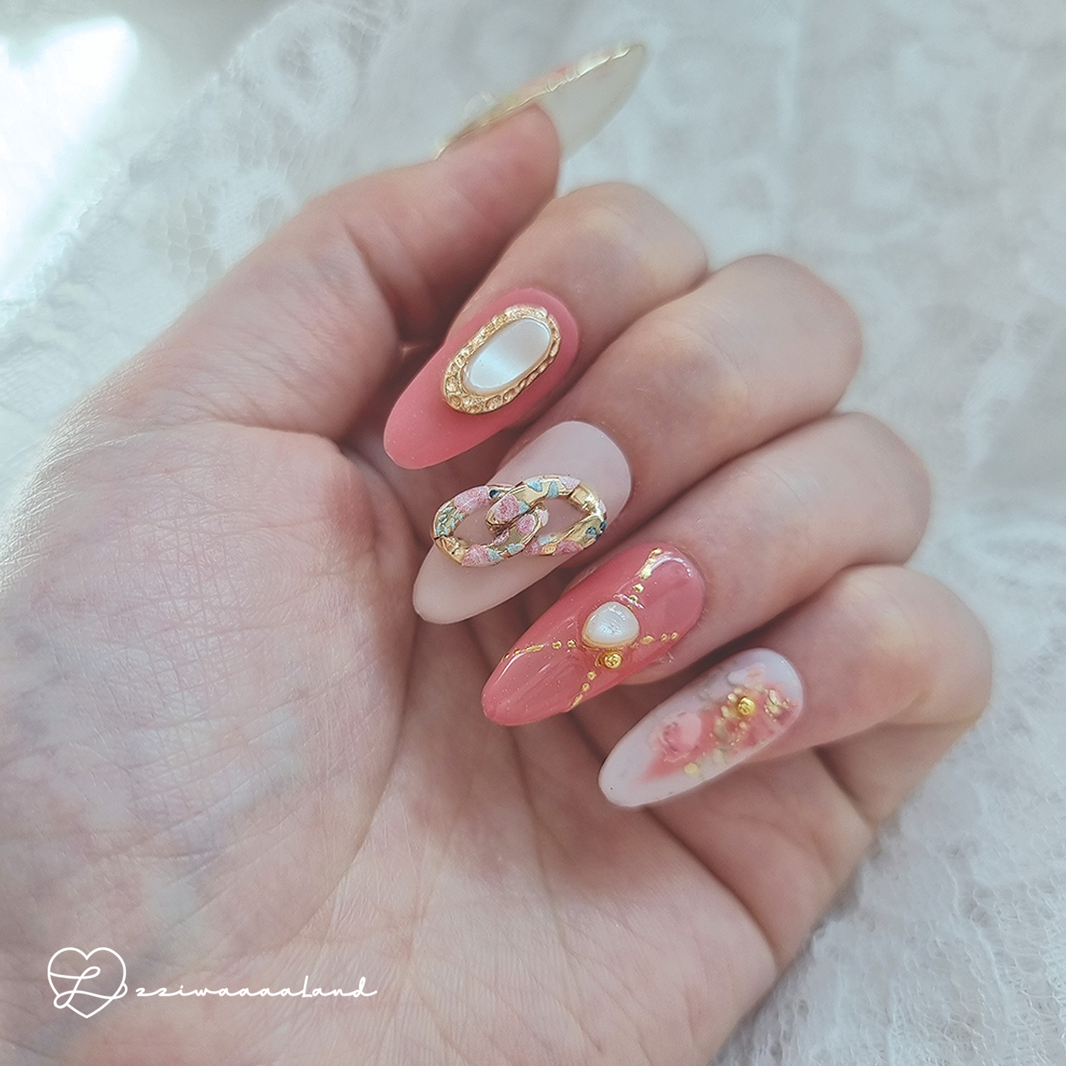 [PROPOSE/수제네일팁] 프로포즈 로즈 웨딩 플라워 체인 물방울 자개 무광 유니크 감성 네일팁 PRESSONNAIL : 찌와랜드