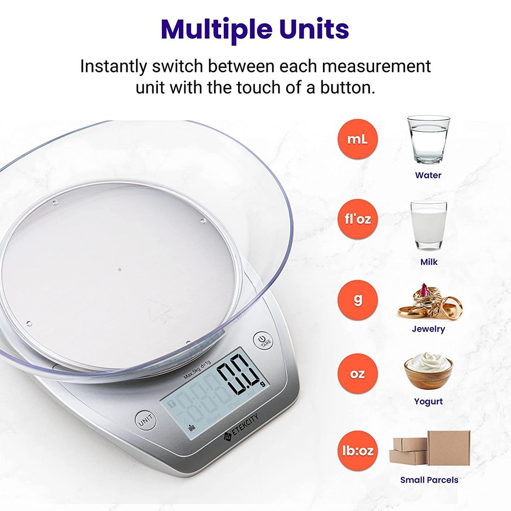 Etekcity 보울형 저울 실버 스테인리스 스틸 5kg   0.1g 단위저울 Etekcity 0.1g Food Kitchen Scale, Bowl, Digital Grams : 천조국상점