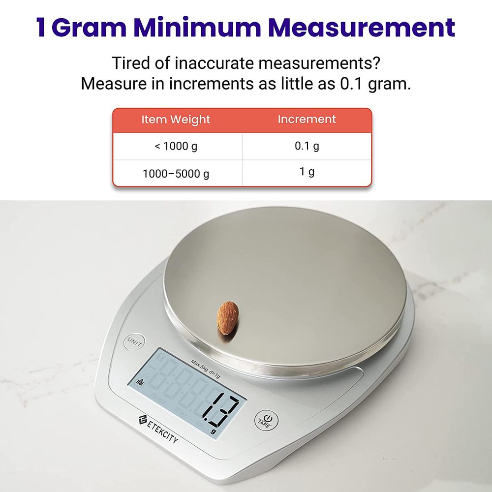 Etekcity 보울형 저울 실버 스테인리스 스틸 5kg   0.1g 단위저울 Etekcity 0.1g Food Kitchen Scale, Bowl, Digital Grams : 천조국상점