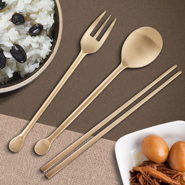어린이둥근꼬리세트 놋수저 유기포크 방짜유기 숟가락 : 오퍼스컴