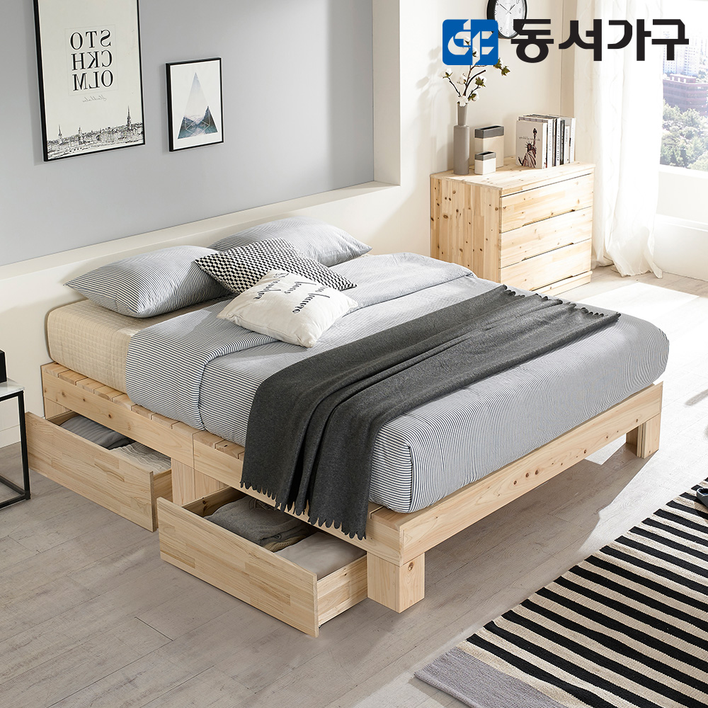 동서가구 순수 히노끼 무헤드 편백나무 100% 프레임 2서랍 수납침대 슈퍼싱글 SS+본넬 매트리스 DF642787 : 동서가구 스토어