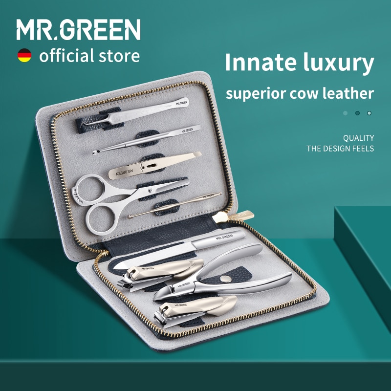네일세트 mr.green innate 럭셔리 매니큐어 세트 외과 학년 가위 스테인레스 손톱 깎기 키트 풀 그레인 소 가죽 패키지 페디큐어 : 판다주주