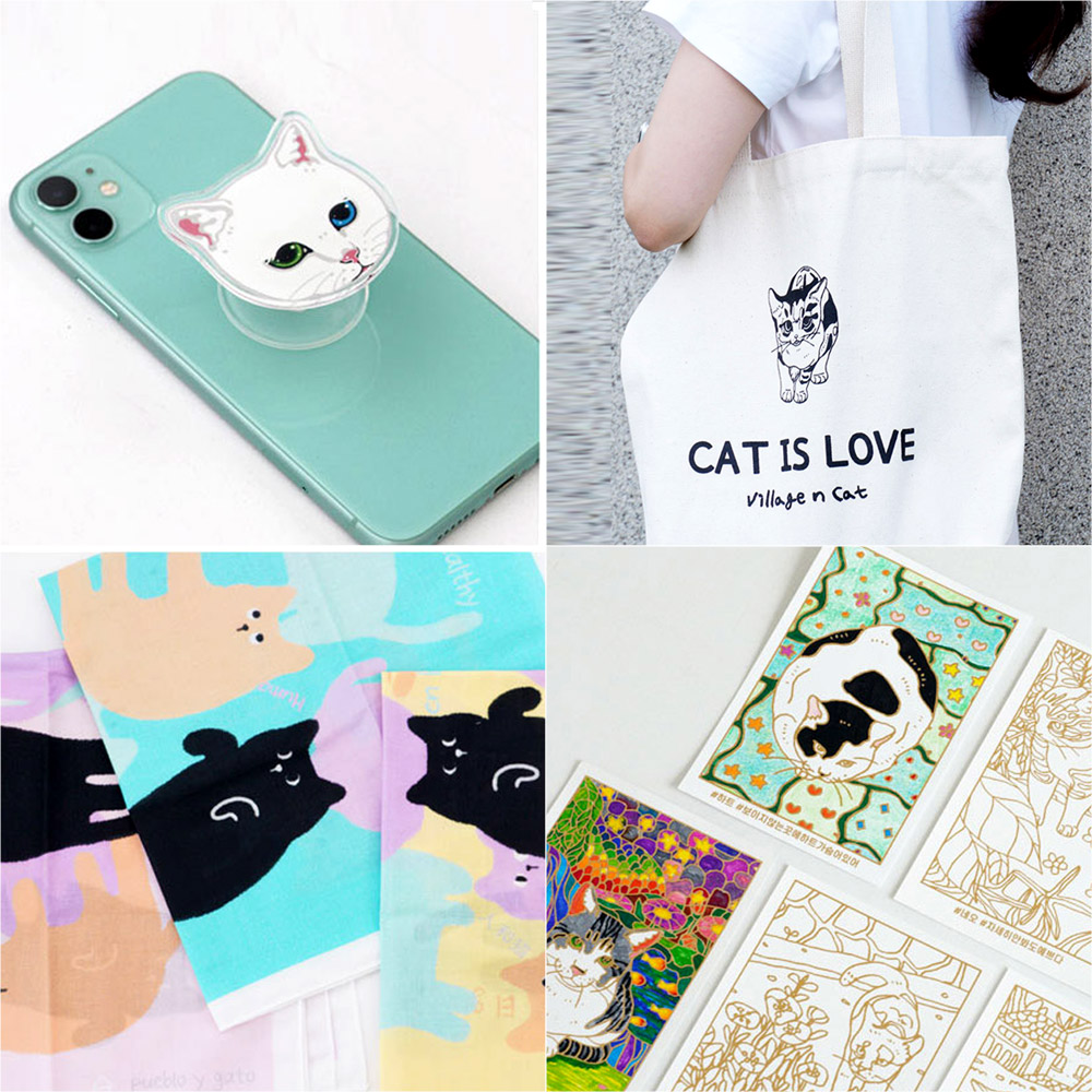 [난곡동] 마을과고양이 손수건 3종 컬러링 엽서 14종 고양이 얼굴 그립톡 6종 CAT IS LOVE 에코백 : oneline20
