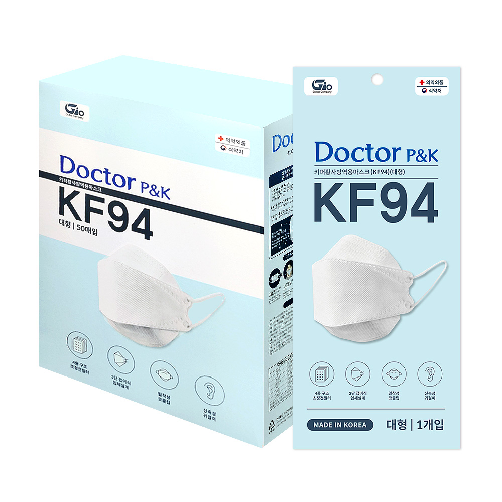 KF94 대형 닥터피앤케이 50매 황사방역마스크 화이트 개별포장 : 마스크데이즈