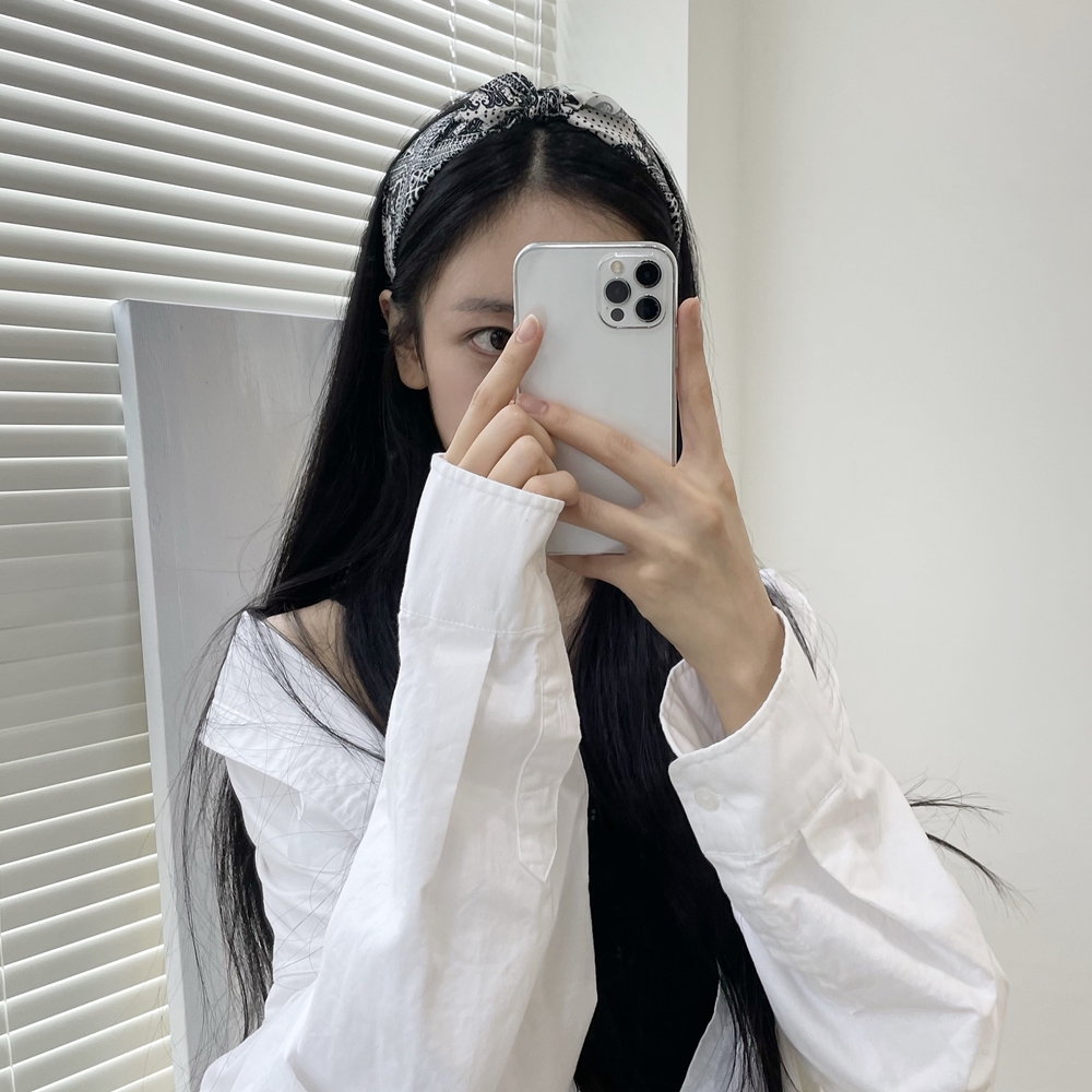 리본 페이즐리 반다나 도트 땡땡이 블랙 앤 화이트 헤어밴드 머리띠 : 라망수아