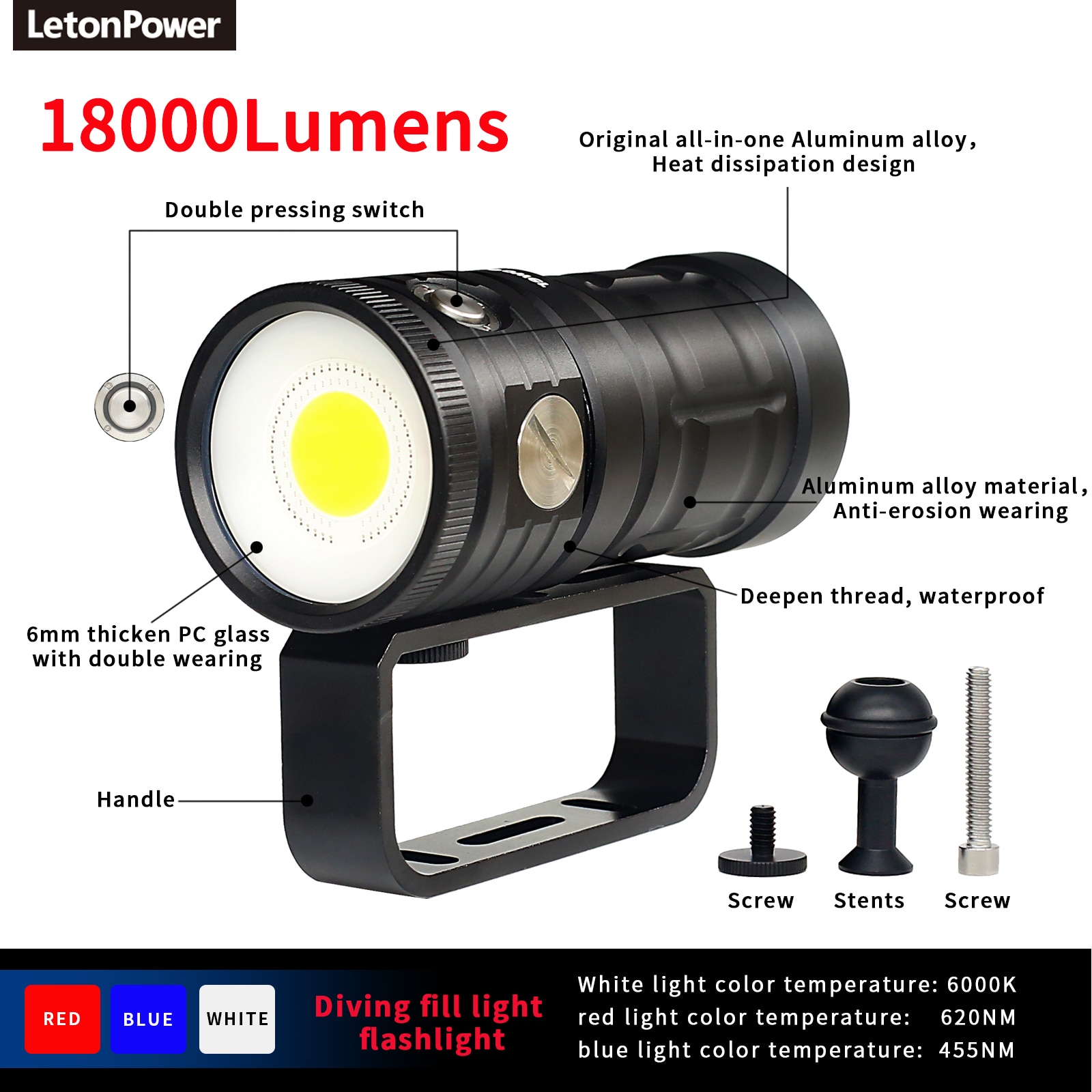 해루질인식등 다이빙플래시 letonpower 다이빙 손전등 cob 18000lumens 수중 손전등 led 스쿠버 다이빙 라이트 100m 방수 수중 비디오... 