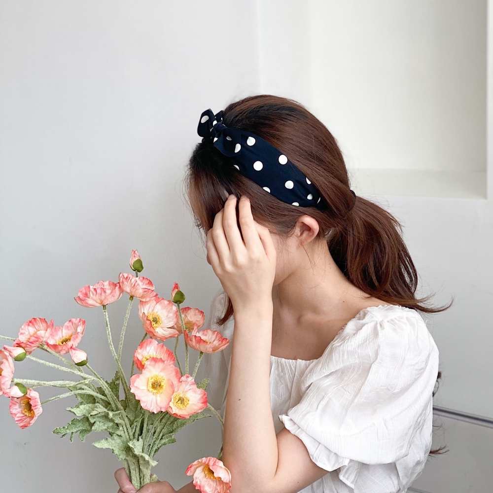 도트 땡땡이 리본 머리띠 헤어밴드 악세사리 블랙 화이트 민트 노랑 보라 : 마이주디