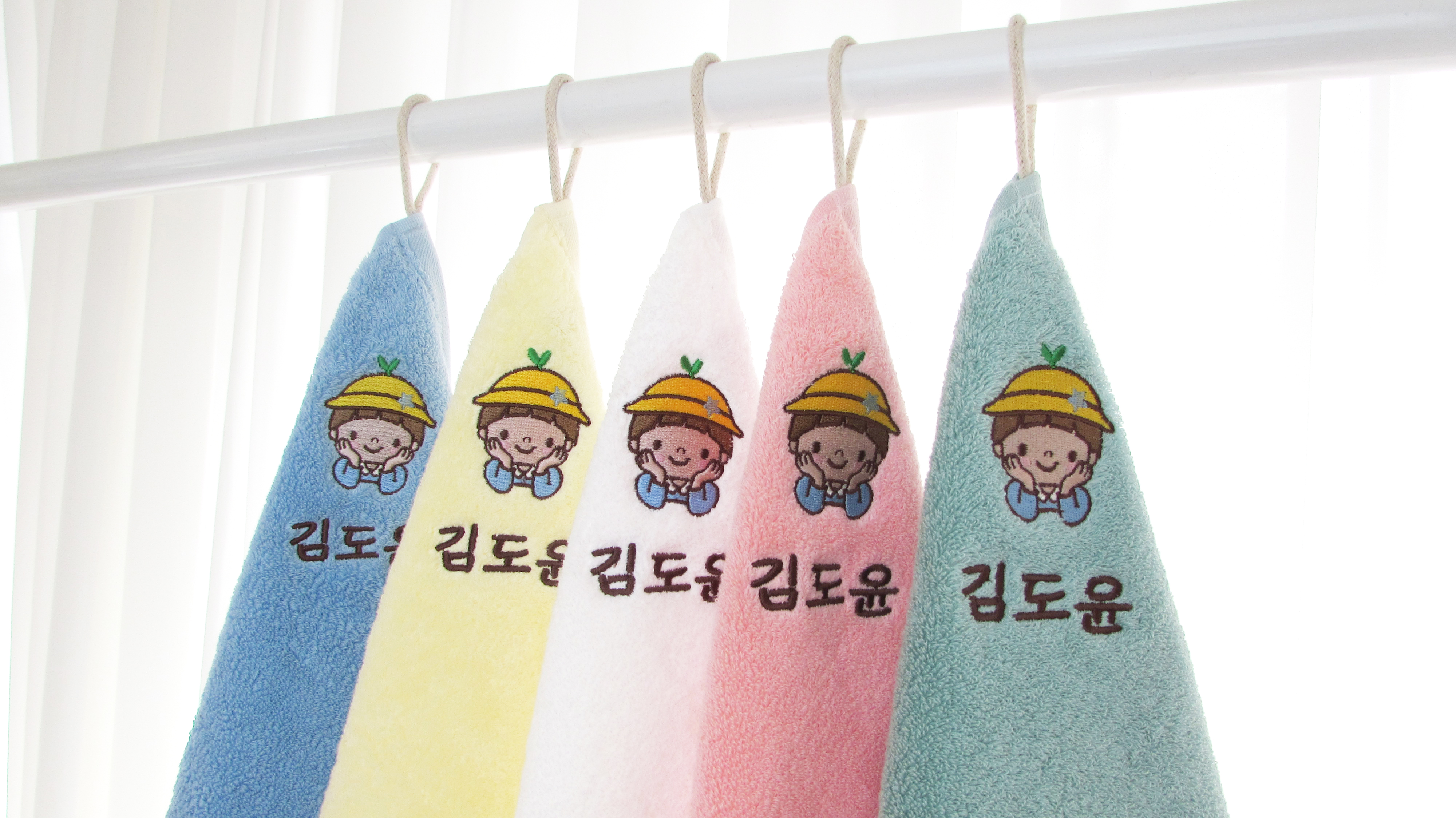 어린이집수건  5장세트 최고급40수 코마사 고리 핸드타월 이름자수 : chicachica