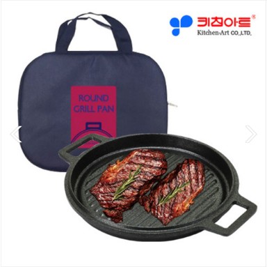 키친아트 라운드 그릴팬 바베큐 생선구이 스테이크팬 삼겹살불판 캠핑팬 23cm(일반) : 메이트몰