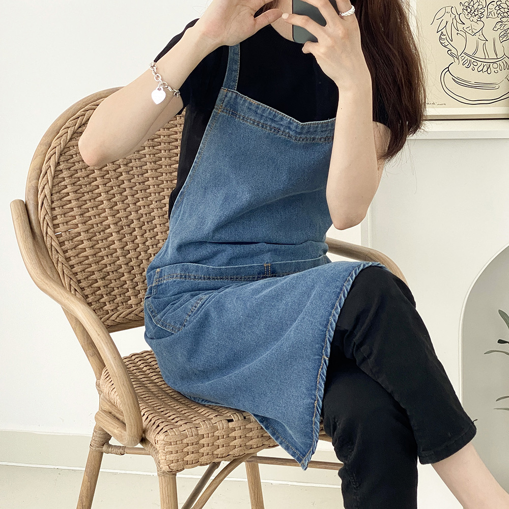 한스데이 데님 바리스타 미술 미용 공방 커플 자수 앞치마 : 한스데이
