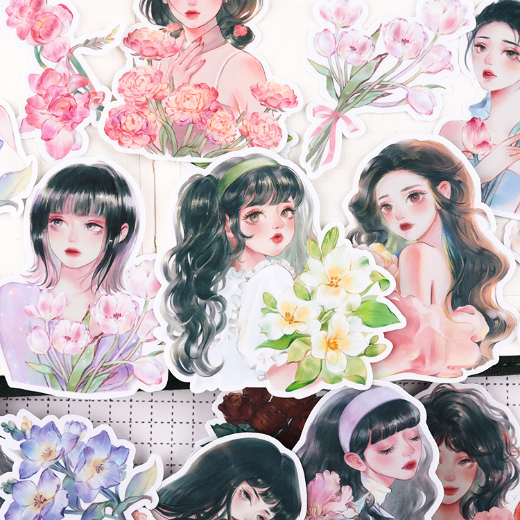 꽃 같은 소녀 인물 사람 스티커 빈티지 감성 다꾸 20매 : 민톤샵
