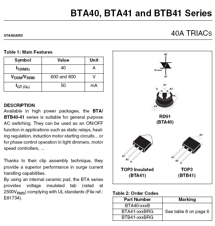 BTA41-600B 트라이악 40A : 명보전자