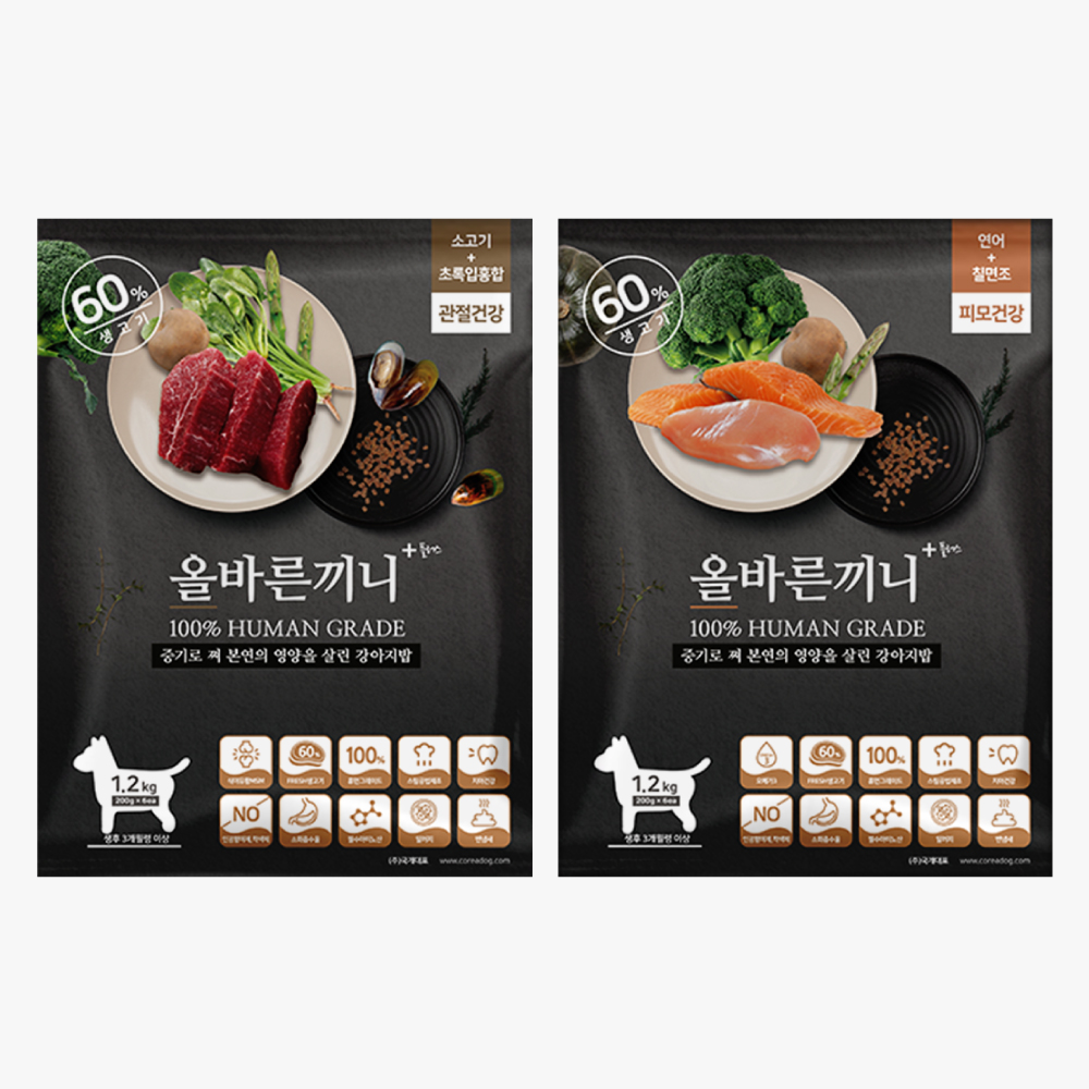 올바른끼니 플러스 소고기+연어 강아지사료 슈나우저 스피츠 푸들 관절 피부 눈물건강 애견사료 : 국개대표