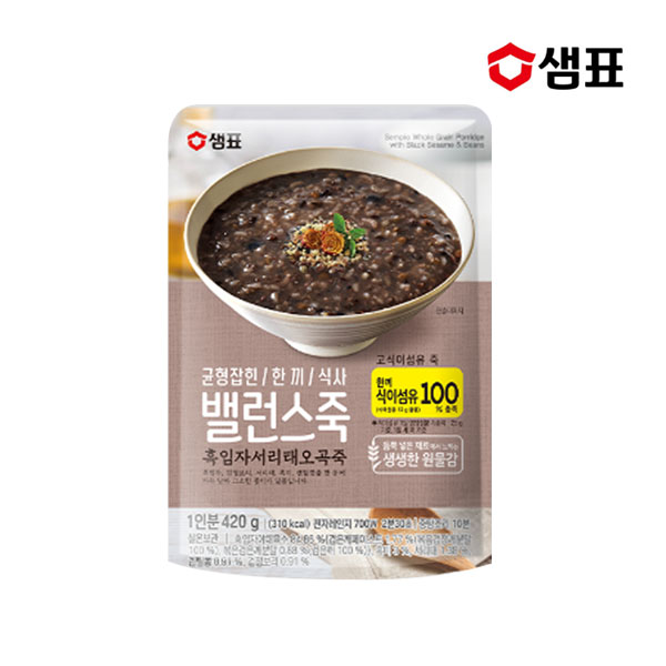 [샘표]밸런스죽 흑임자서리태오곡죽 420g : 삼공오공 푸드