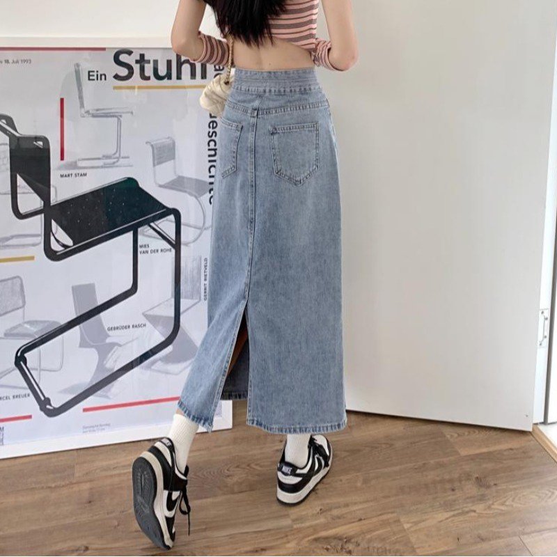 데일리 데님 미디 포켓 가을 2022 웨이스 워싱 스커트 : 예화당