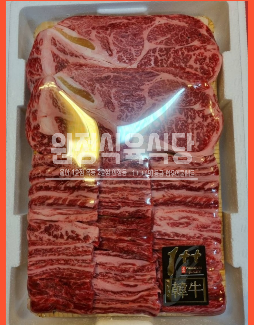 원정식육식당 1++(9) 등심(700g)+갈비살(800g)선물세트 국내산한우선물세트(투뿔한우9) : 원정식육식당