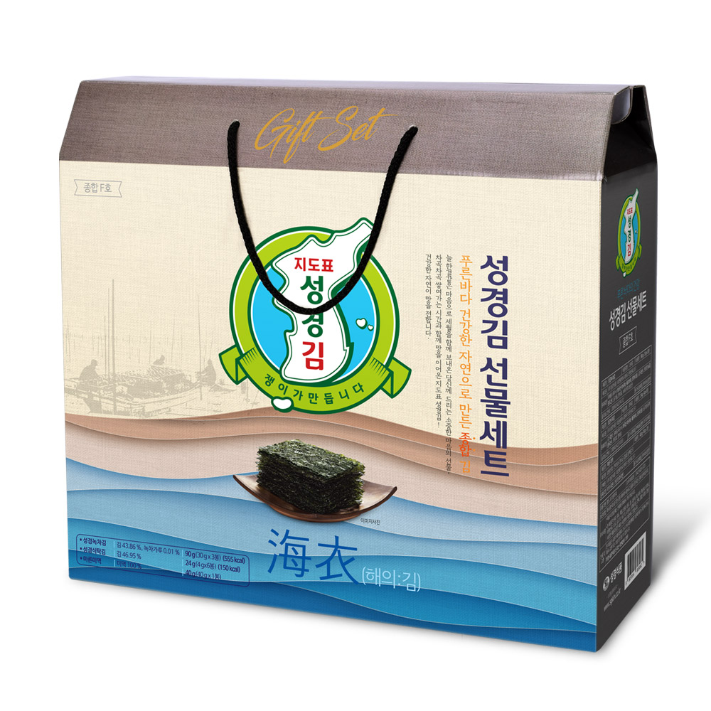 [성경김본사] 지도표 성경김 종합F호 선물세트(녹차 전장김 3봉,재래 식탁김 6봉,마른미역 1봉) : 주식회사 성경식품