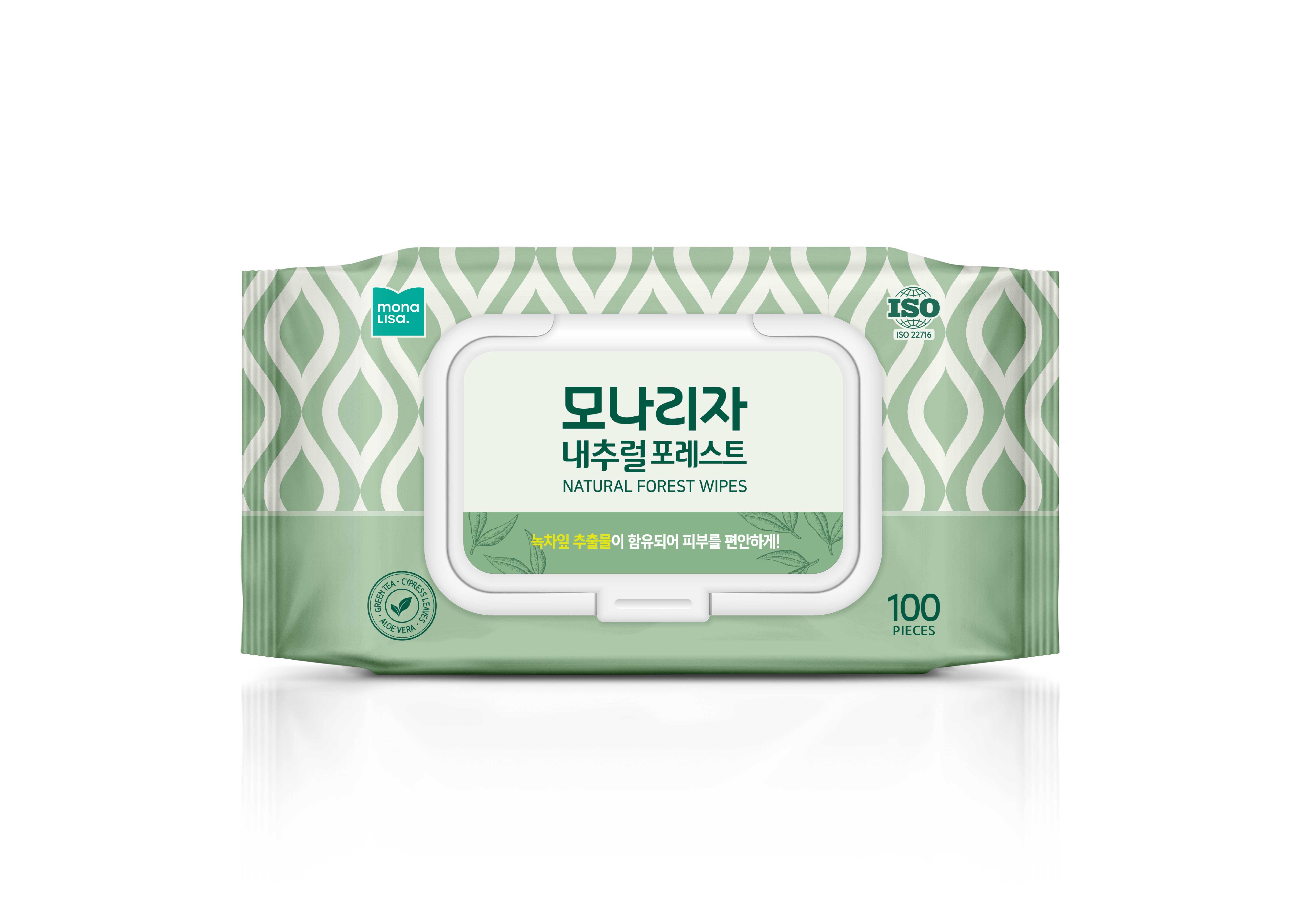 모나리자 50gsm 도톰한 내추럴 포레스트 물티슈 캡형 100매 5+5개 총10개 : 모나리자 본사직영몰