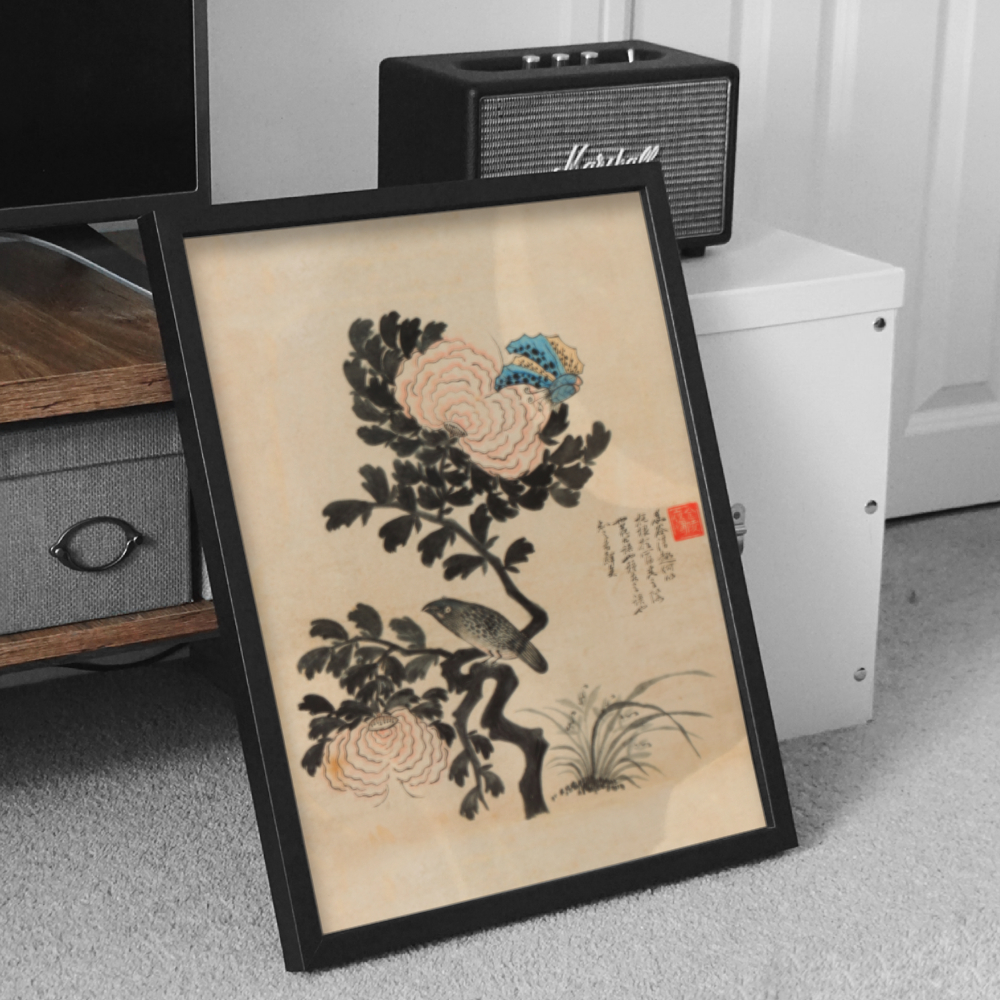 모란꽃 그림 목단꽃 그림 목단화 외국인선물 한국 전통 꽃 나비 민화 안방풍수 포스터 액자 : 쇼핑버디