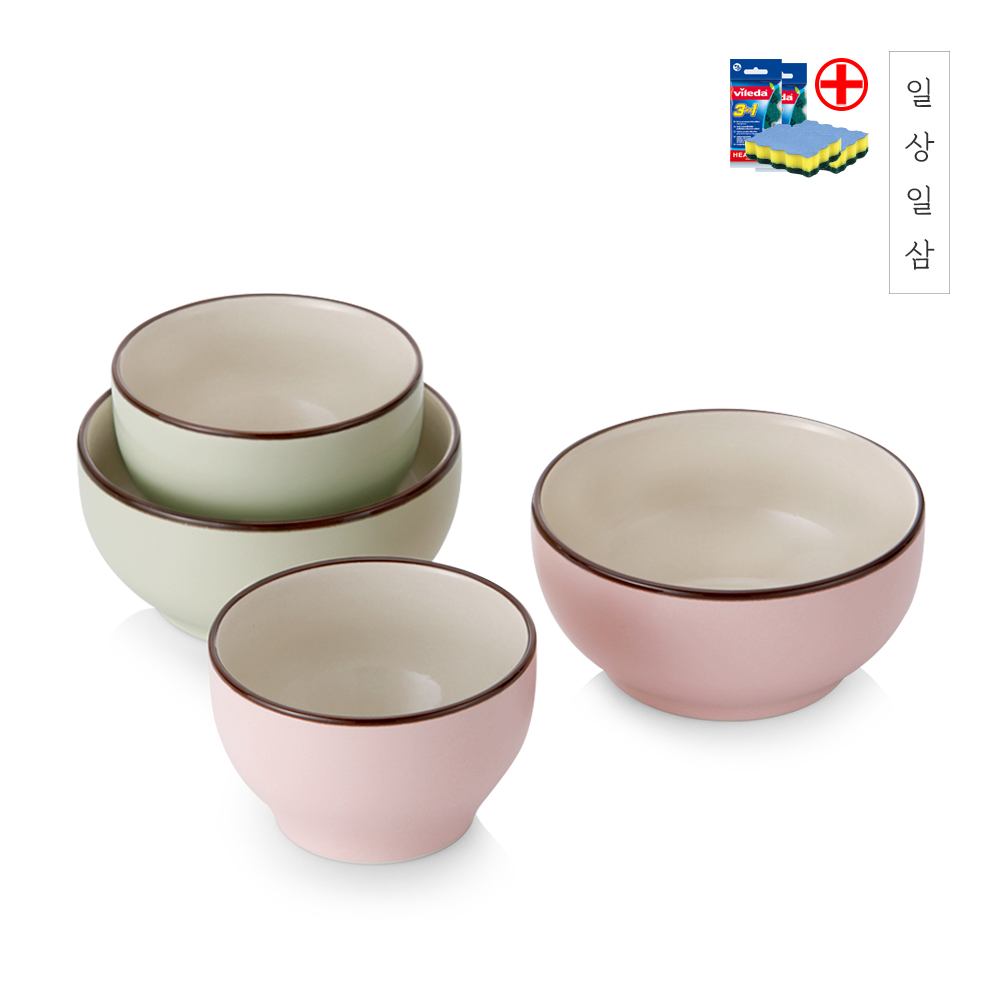 1250도 파스텔 공기대접 4P 세트 전자렌지 밥그릇세트 밥공기 국그릇 : 리빙캐슬