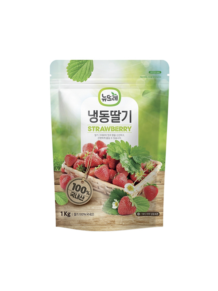 뉴뜨레 냉동딸기 무가당 홀 1kg 국산 아이스박스 포함 : 디에스커피