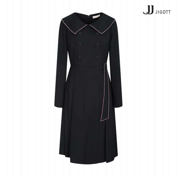 (JJ지고트) 스티치 칼라 플리츠 벨티드 원피스 GL9A0OP59 : JJ JIGOTT