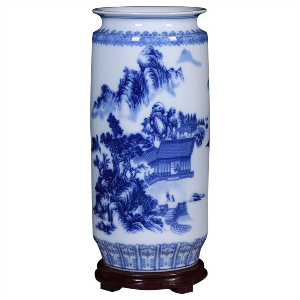 화분 대형 키큰 사기 JINGDEZHEN 세라믹 꽃병 풍부한 대나무 수경 특별 중국 파란 : 더카이씬