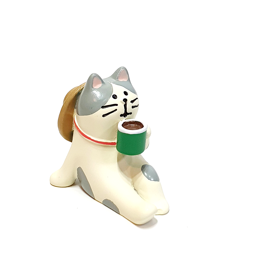 커피 마시는 고양이 냥이 미니어쳐 책상 꾸미기 귀욤 별다방 피규어 : 소중한행복