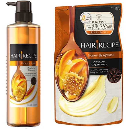 일본직발송 세트 구입헤어 레시피 샴푸 꿀 살구 엔리치 모이스처 레시피 펌프 530ML  트리트먼트 허니 살구 엔리치 모이스처 레시피... 