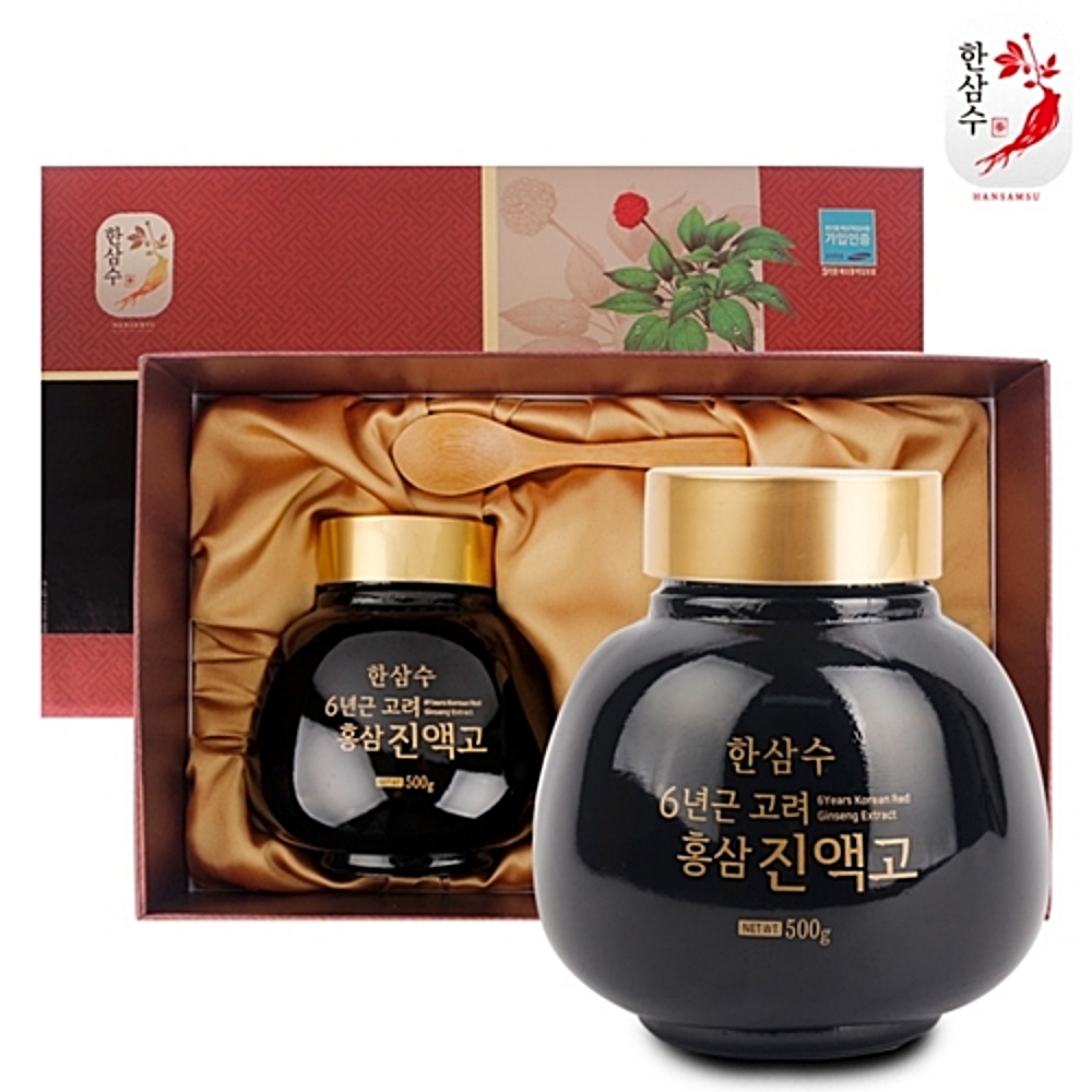 홍삼진액 6년근 고려홍삼 진액 진액고 한삼수 선물용보자기 500g 2병 : 아이영스토어
