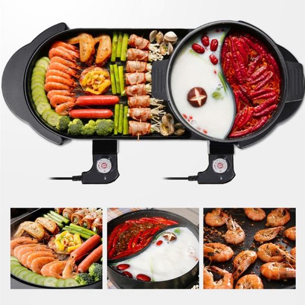 Electric Heating BBQ Household Grill Disconnected Two Flavor Hot Pot Smokeless Barbecue Machine Oven : Deutch Goods