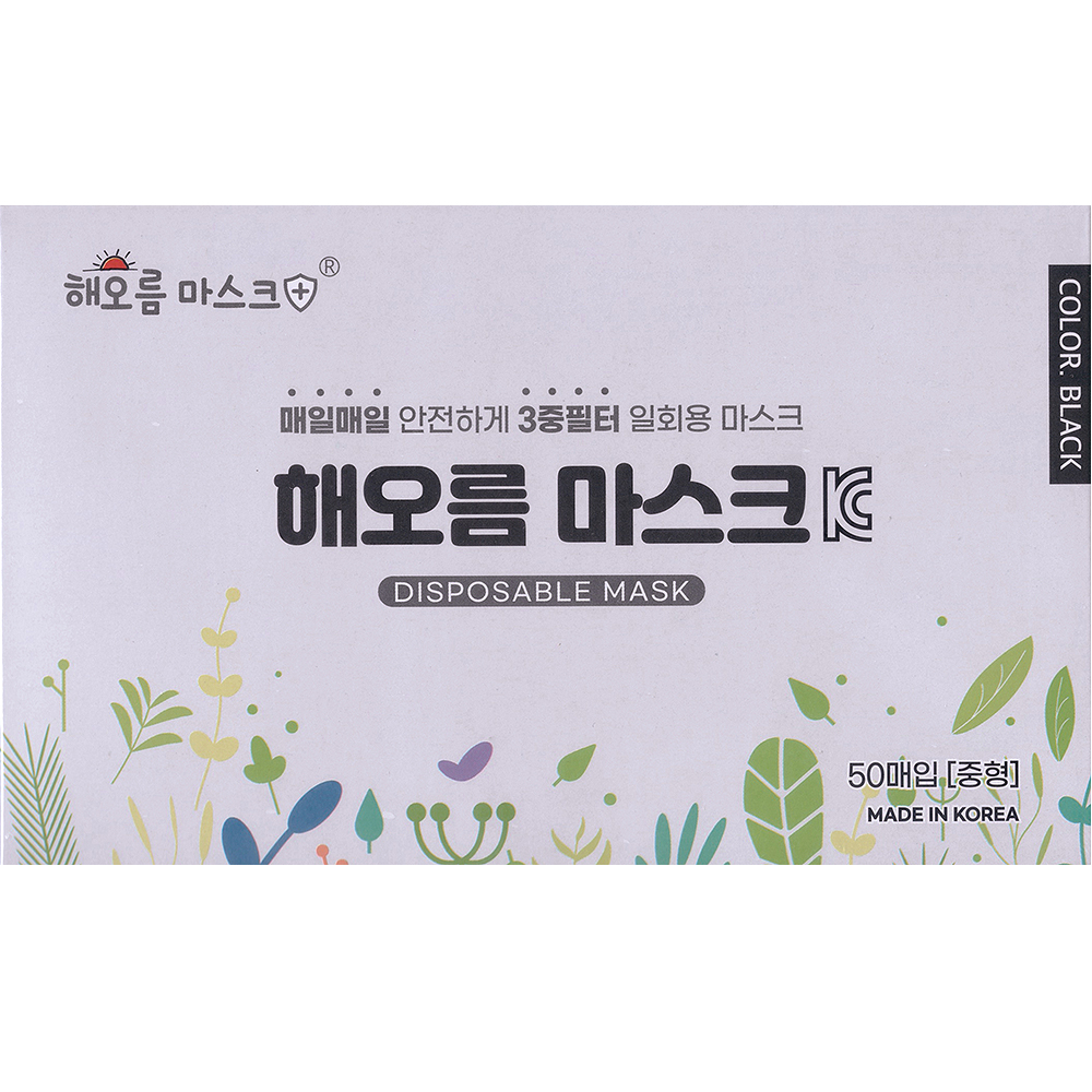 해오름 마스크 덴탈 중형 블랙 검정 50매입 (고학년-얼굴작은성인) : 우리아이사랑