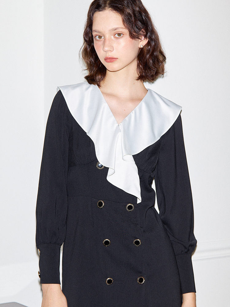 [살롱드욘] 클래식 러플 카라 드레스_블랙  [Classic Ruffle Collar Dress_Black] : 살롱드욘