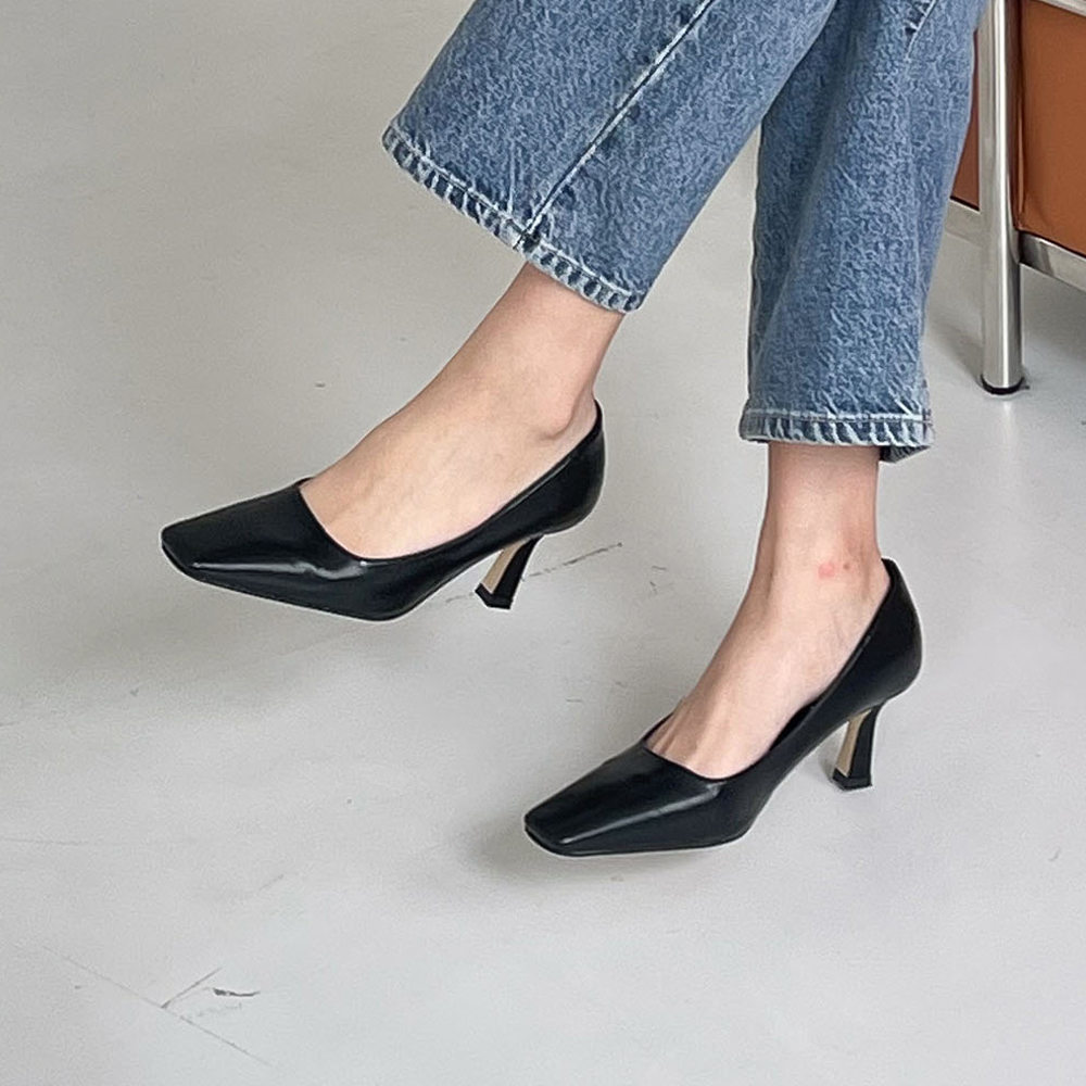 사각코 스틸레토힐 (7cm, 블랙 아이보리 베이지 체크) : 메리제인슈즈