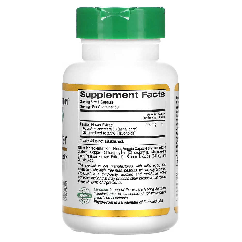 캘리포니아골드뉴트리션 패션플라워 유로허브 250MG 60캡슐 : 헬씨아일랜드
