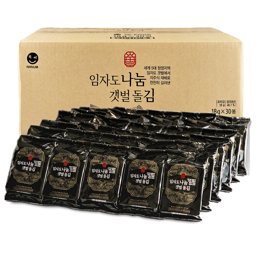 임자도 나눔갯벌돌김 식탁김 18g 30봉 대용량1박스/신안 지주식 무산김 구운 절단조미김 : 인생건마켓