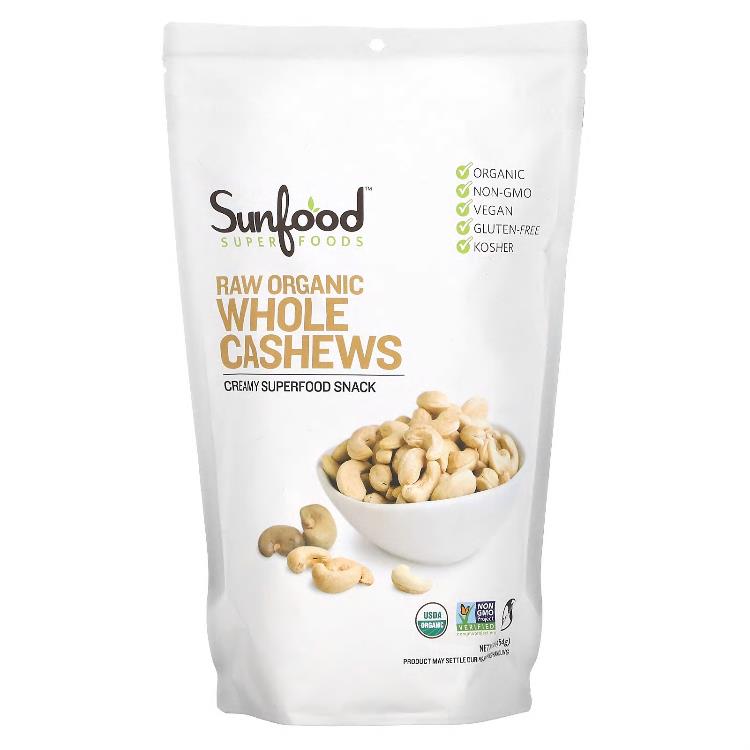 Sunfood Raw Organic Whole Cashews 1 lb 454 g : 매일스토어.