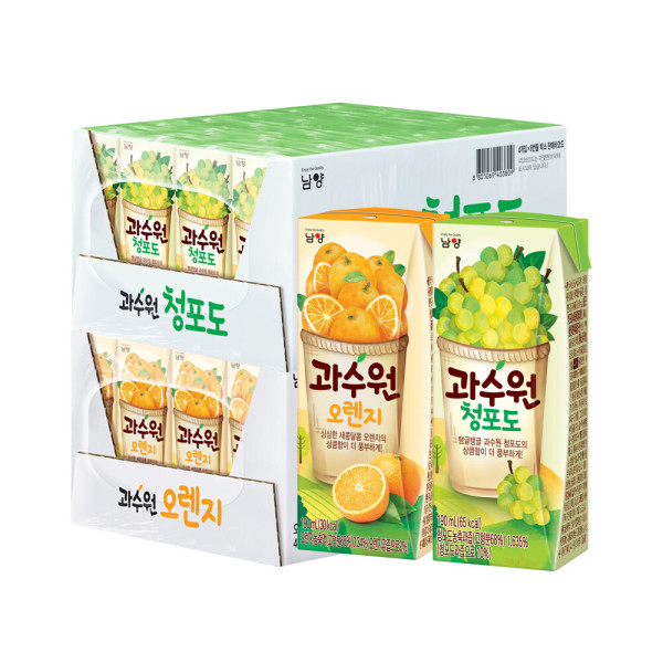 과수원 190ml 청포도 주스 24팩 + 오렌지 주스 24팩 : 와이비케이