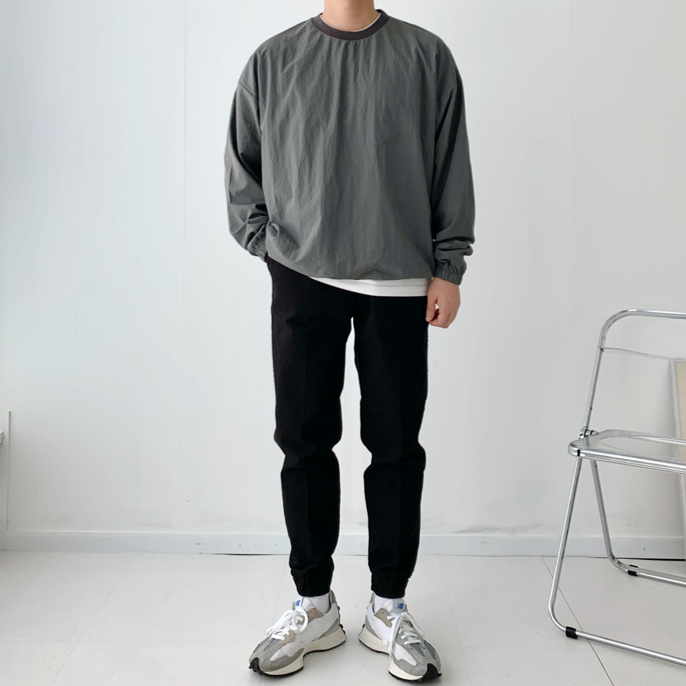 나일론맨투맨 우븐 오버핏 바람막이맨투맨 : 포앤유