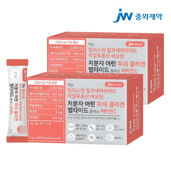 JW중외제약 먹는 엘라스틴 비오틴 저분자 어린 피쉬 콜라겐 펩타이드 30포, 2개 : 퓨어랑