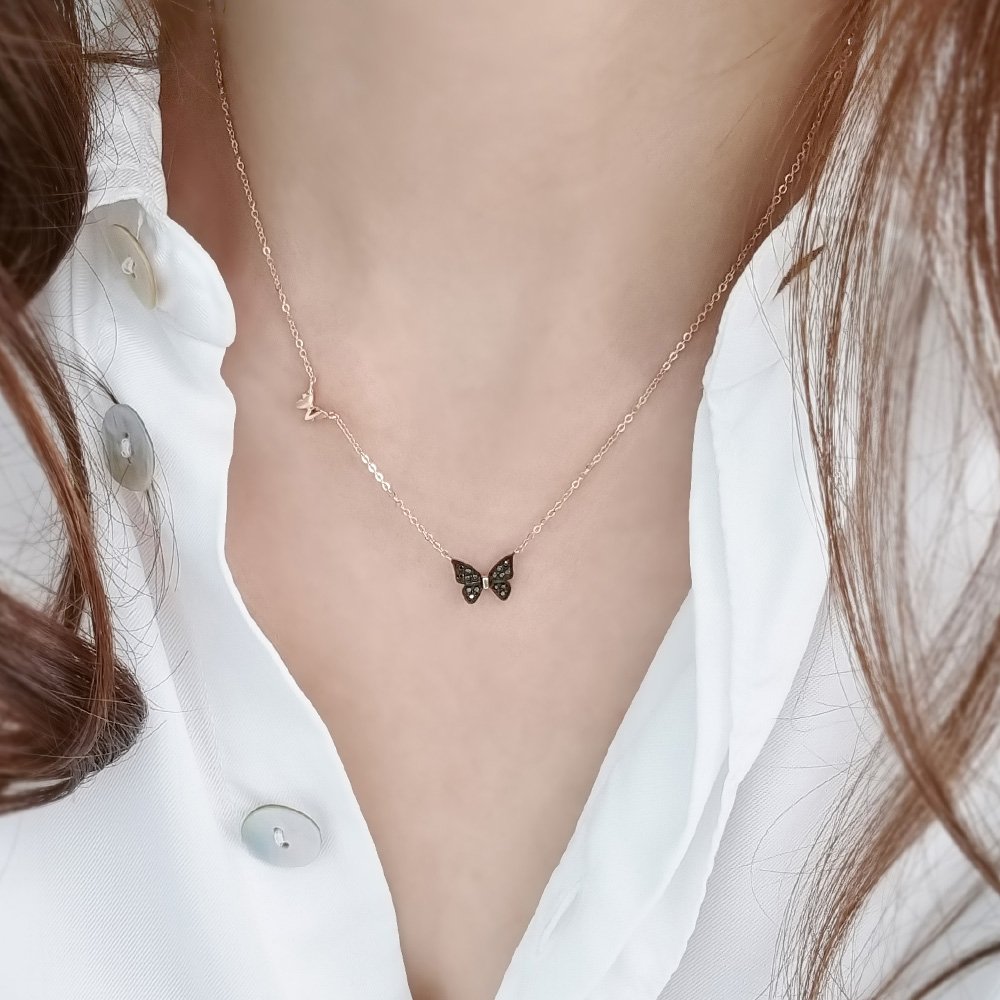 14k 18k 블랙스톤 나비 목걸이 : 큰언니금방