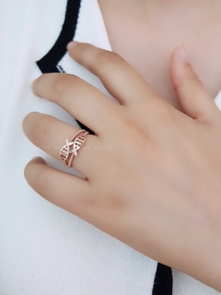 골드시티 14k 두줄 물고기 수능 행운 새끼손가락 검지 가족 모녀 금 반지 쌍둥어반지 : 골드시티