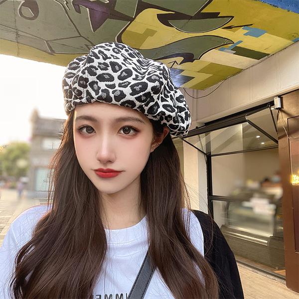 동대문 모자 일본 레오파드 프린 구름 베레 모 가을 얼굴 거리 촬영 팔각 화가 공항패션 : 문베어