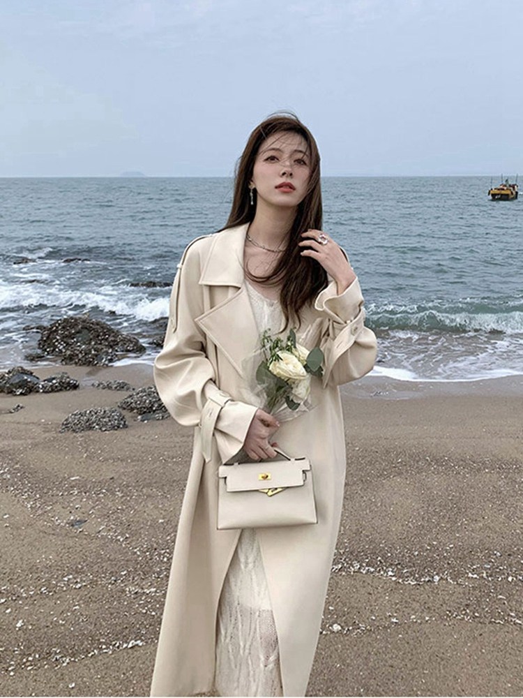 롱코트코디 데이트 여성 슬림 가을코트 깔끔한 봄가을코트 프렌치시크룩 대학생룩 출근패션 캐주얼한 간절기 키작녀 : 루트쓰리소싱