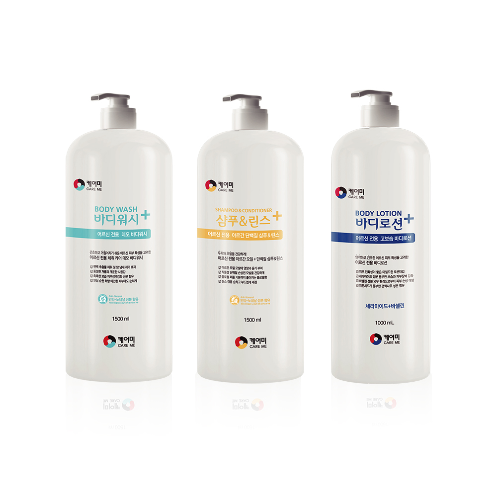 케어미 어르신 전용 바디워시 샴푸+린스 바디로션 대용량 1500ml : 주식회사 서브텍정우